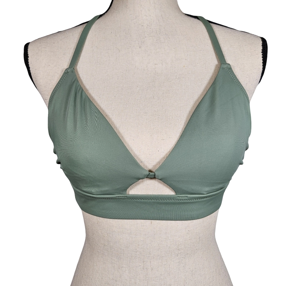 Shade & Shore Underwire Longline Cutout Strappy Bikini Top, Sage Green, 32C
